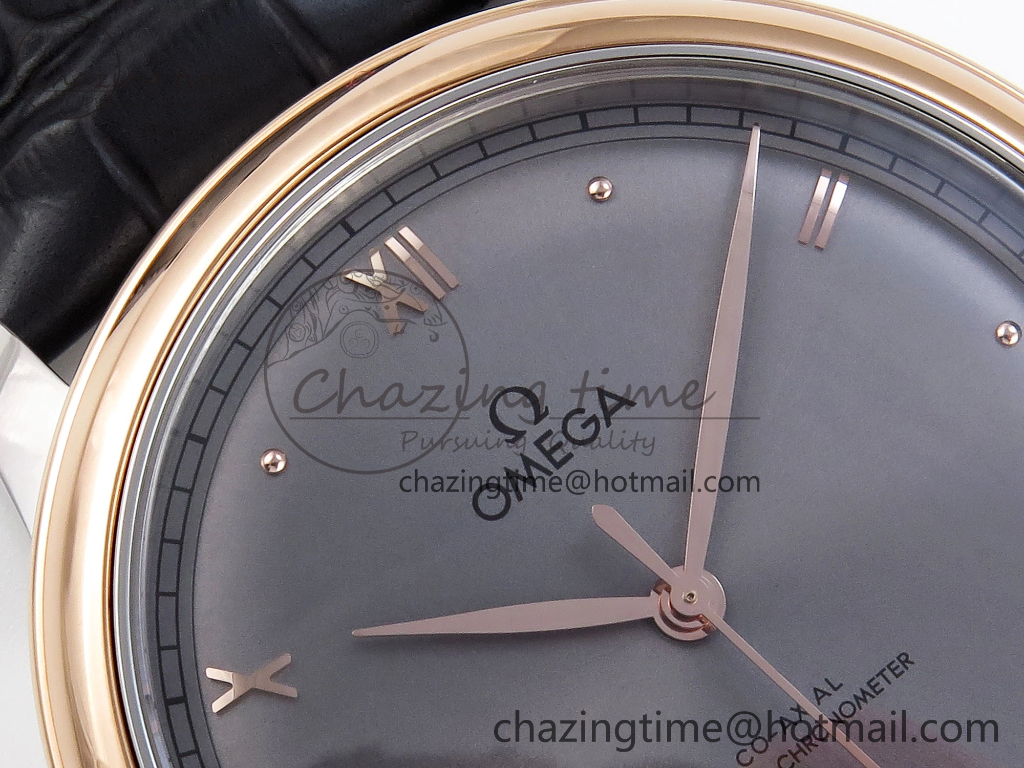 HighQuality De Ville Date RG MKF 1:1 Best Edition Gray Dial Roman Marker on Gray Leather Strap A 7746