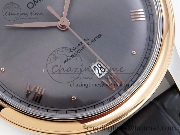 HighQuality De Ville Date RG MKF 1:1 Best Edition Gray Dial Roman Marker on Gray Leather Strap A 7746