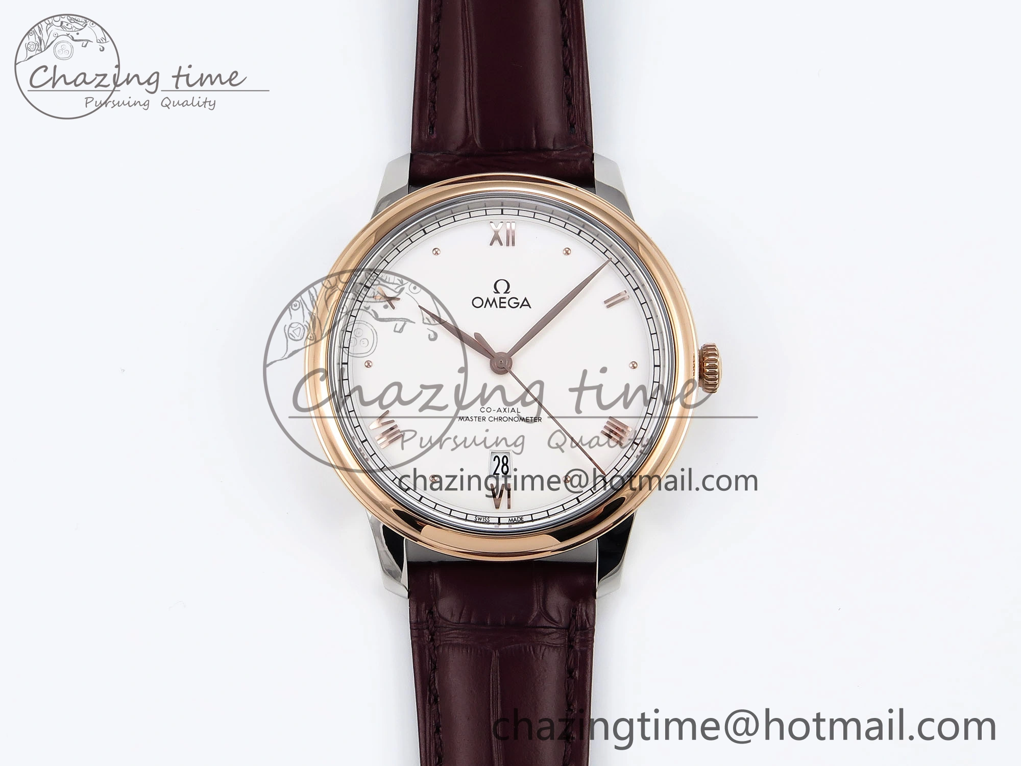 De Ville Date RG MKF 1:1 Best Edition White Dial Roman Marker on Brown Leather Strap A Unique 7748