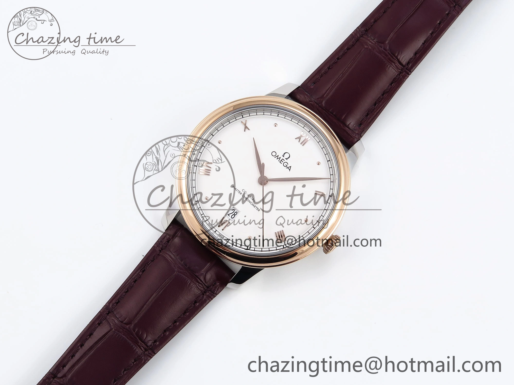 De Ville Date RG MKF 1:1 Best Edition White Dial Roman Marker on Brown Leather Strap A Unique 7748