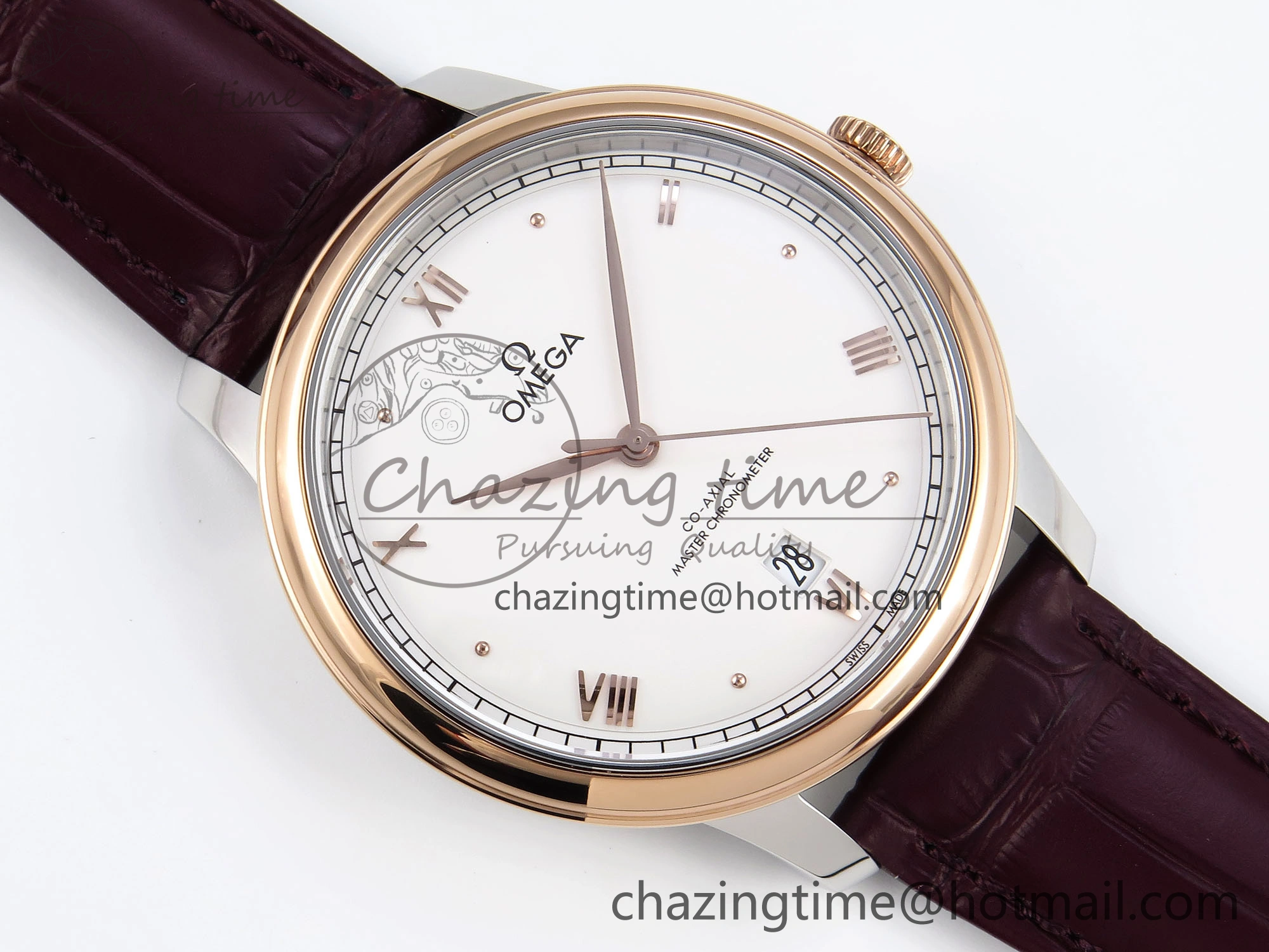 De Ville Date RG MKF 1:1 Best Edition White Dial Roman Marker on Brown Leather Strap A Unique 7748
