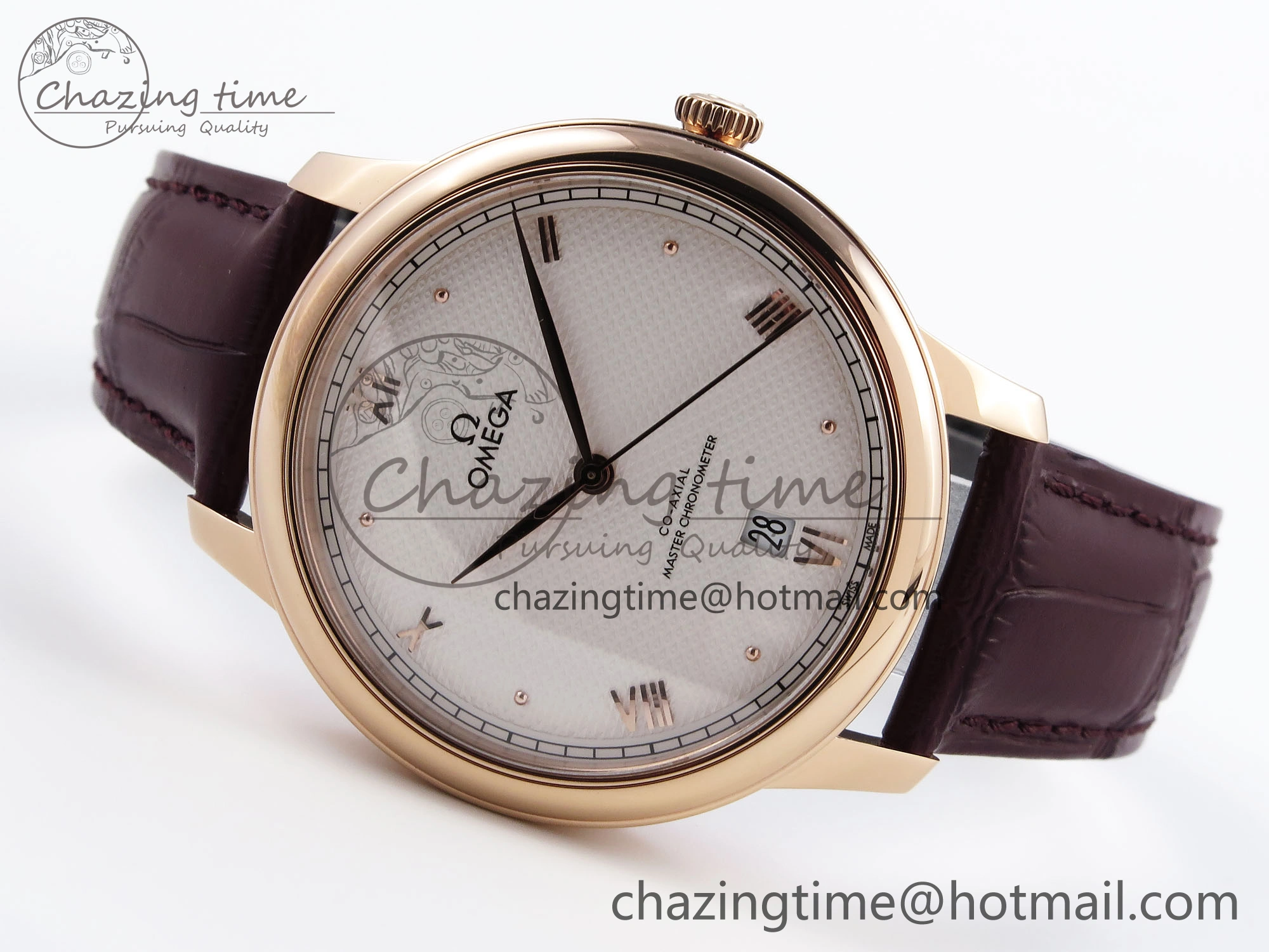Upgraded De Ville Date RG MKF 1:1 Best Edition White Textured Dial Roman Marker on Brown Leather Strap A 7752