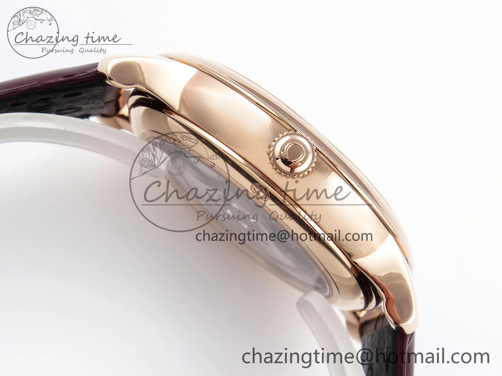 Upgraded De Ville Date RG MKF 1:1 Best Edition White Textured Dial Roman Marker on Brown Leather Strap A 7752