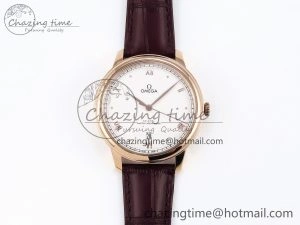 Upgraded De Ville Date RG MKF 1:1 Best Edition White Textured Dial Roman Marker on Brown Leather Strap A 7752