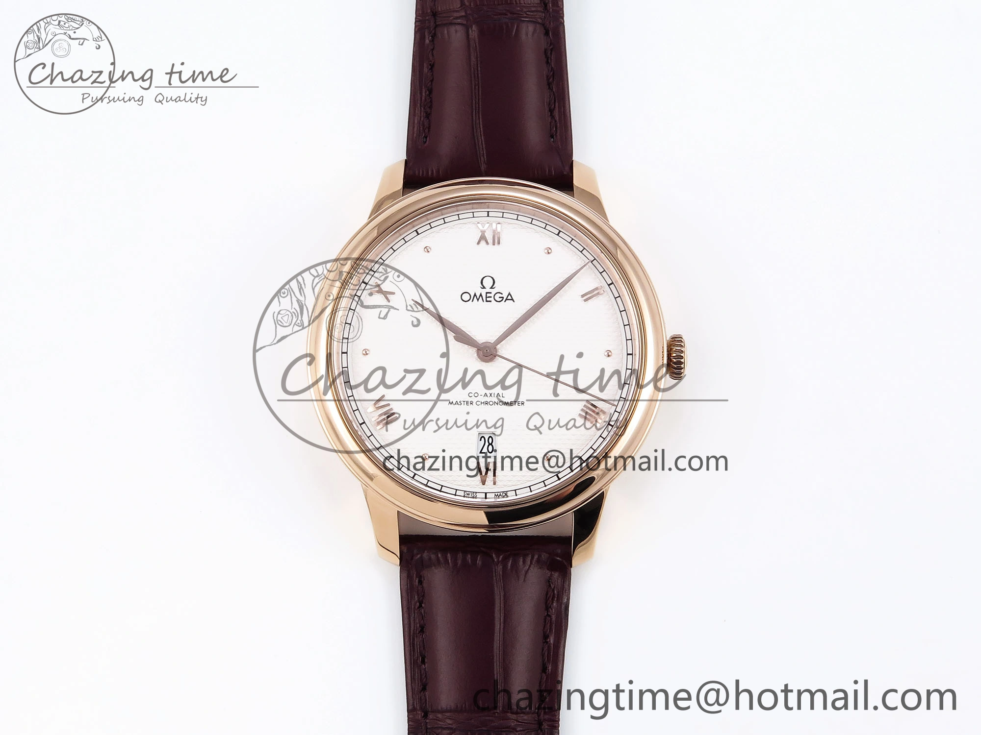 Upgraded De Ville Date RG MKF 1:1 Best Edition White Textured Dial Roman Marker on Brown Leather Strap A 7752