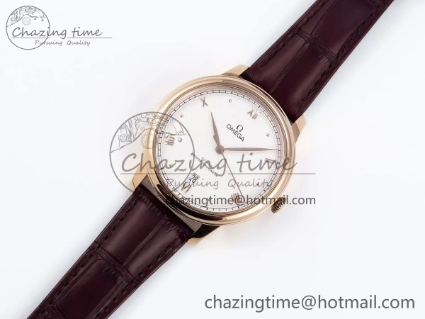 Upgraded De Ville Date RG MKF 1:1 Best Edition White Textured Dial Roman Marker on Brown Leather Strap A 7752