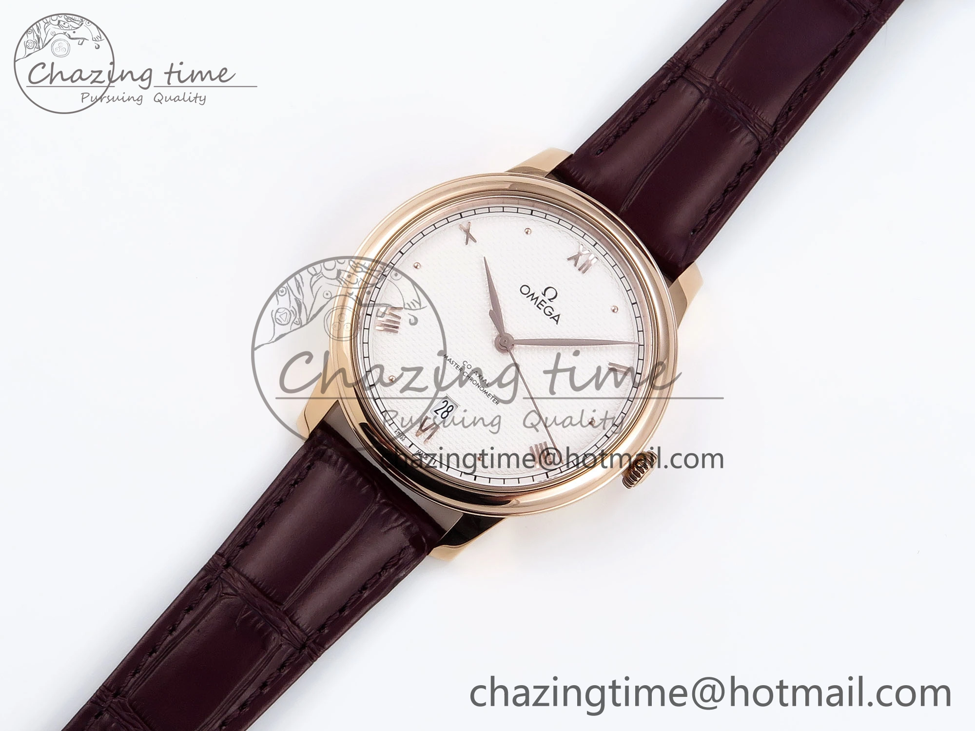 Upgraded De Ville Date RG MKF 1:1 Best Edition White Textured Dial Roman Marker on Brown Leather Strap A 7752