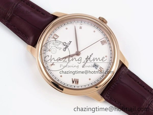 Upgraded De Ville Date RG MKF 1:1 Best Edition White Textured Dial Roman Marker on Brown Leather Strap A 7752