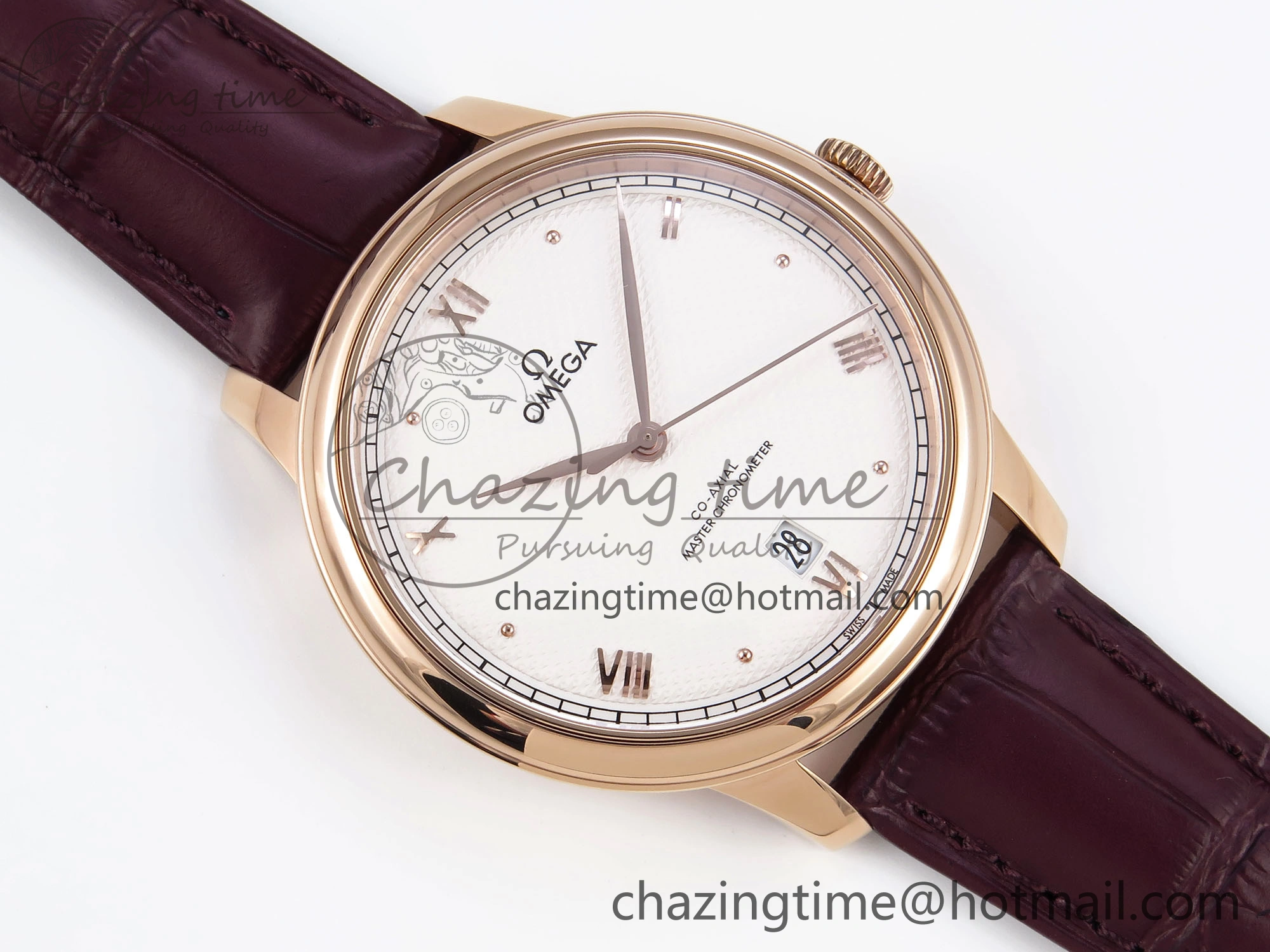 Upgraded De Ville Date RG MKF 1:1 Best Edition White Textured Dial Roman Marker on Brown Leather Strap A 7752