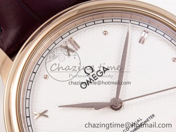 Upgraded De Ville Date RG MKF 1:1 Best Edition White Textured Dial Roman Marker on Brown Leather Strap A 7752
