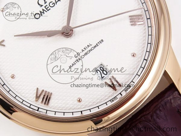 Upgraded De Ville Date RG MKF 1:1 Best Edition White Textured Dial Roman Marker on Brown Leather Strap A 7752