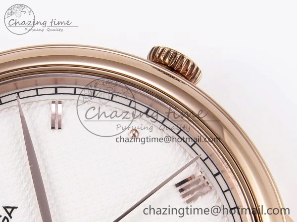 Upgraded De Ville Date RG MKF 1:1 Best Edition White Textured Dial Roman Marker on Brown Leather Strap A 7752