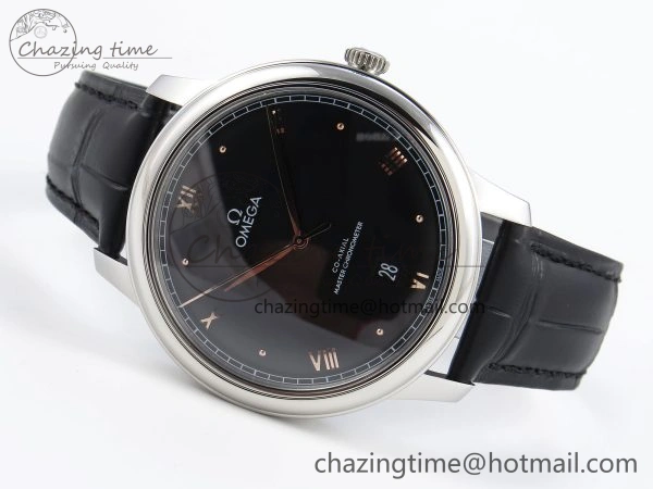De Ville Date SS MKF 1:1 Best Edition Black Dial Roman Marker on Black Leather Strap A Original 7743