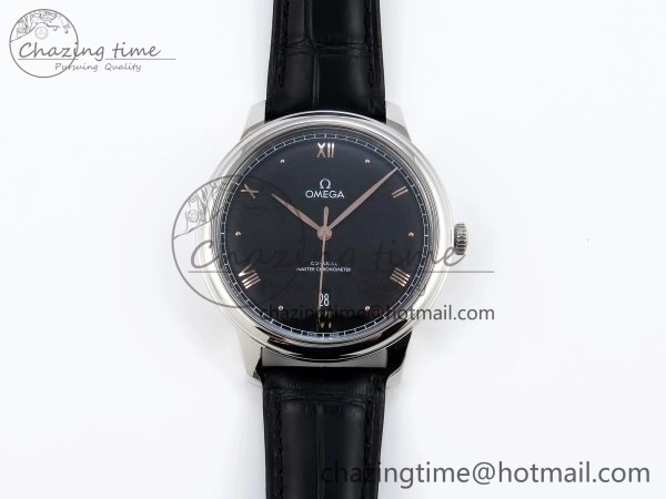 De Ville Date SS MKF 1:1 Best Edition Black Dial Roman Marker on Black Leather Strap A Original 7743