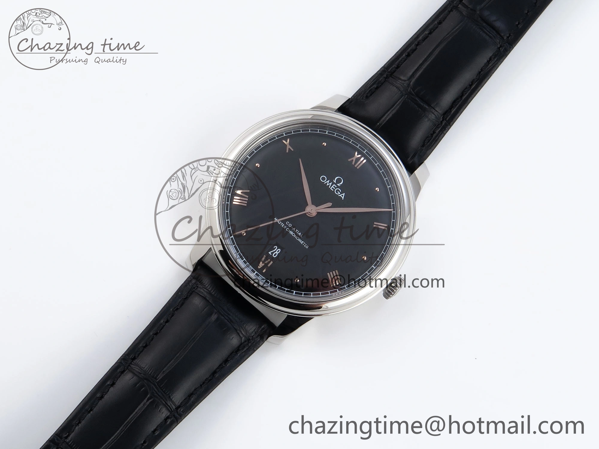 De Ville Date SS MKF 1:1 Best Edition Black Dial Roman Marker on Black Leather Strap A Original 7743