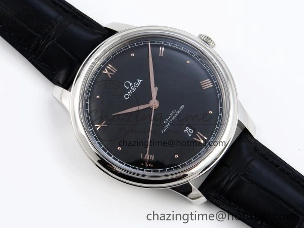 De Ville Date SS MKF 1:1 Best Edition Black Dial Roman Marker on Black Leather Strap A Original 7743