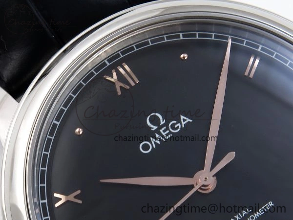 De Ville Date SS MKF 1:1 Best Edition Black Dial Roman Marker on Black Leather Strap A Original 7743
