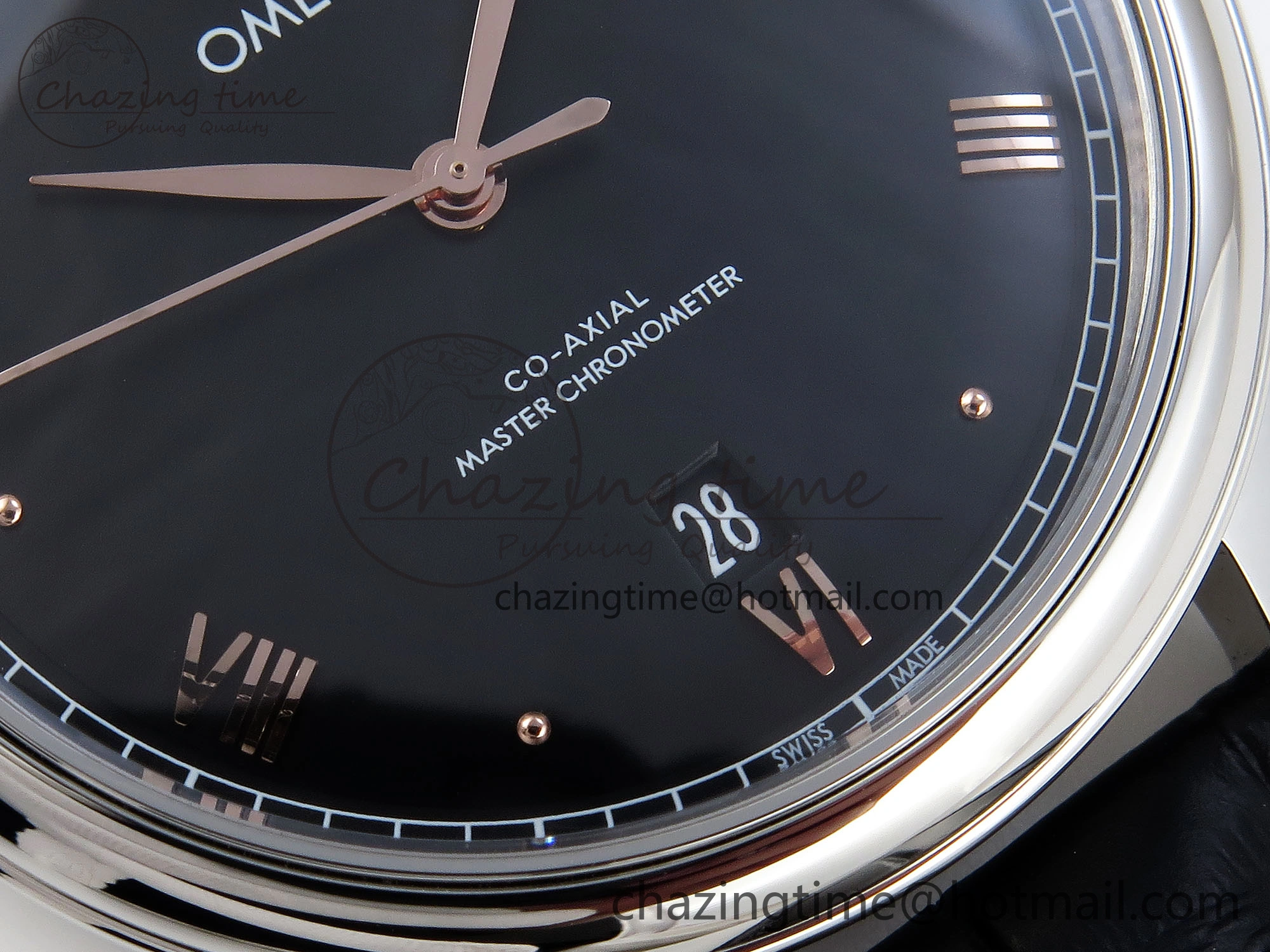 De Ville Date SS MKF 1:1 Best Edition Black Dial Roman Marker on Black Leather Strap A Original 7743