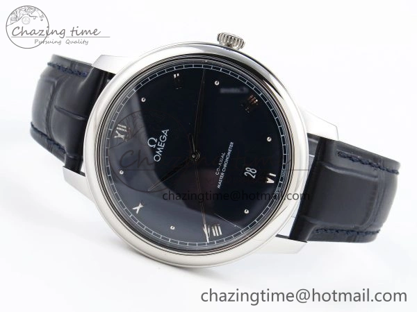 De Ville Date SS MKF 1:1 Best Edition Blue Dial Roman Marker on Black Leather Strap A Breathable 7745
