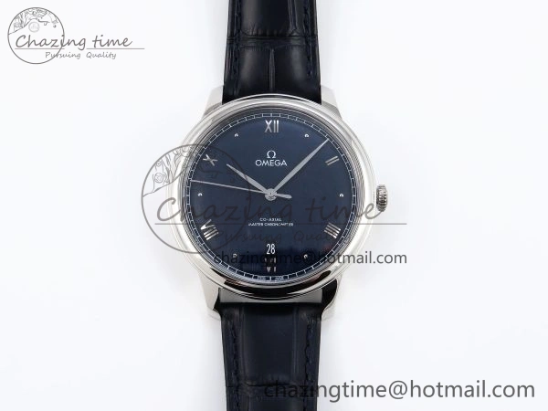 De Ville Date SS MKF 1:1 Best Edition Blue Dial Roman Marker on Black Leather Strap A Breathable 7745