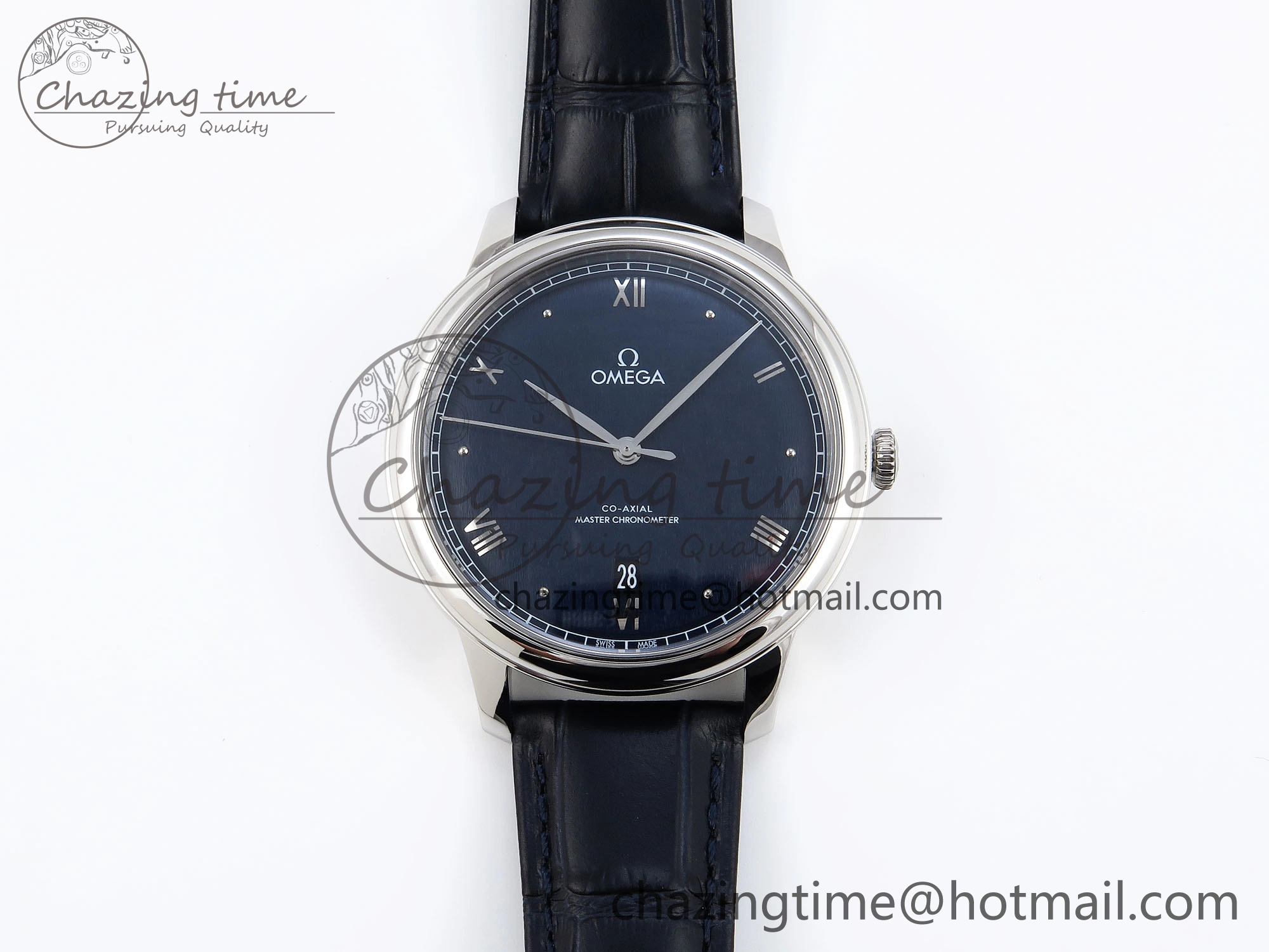 De Ville Date SS MKF 1:1 Best Edition Blue Dial Roman Marker on Black Leather Strap A Breathable 7745