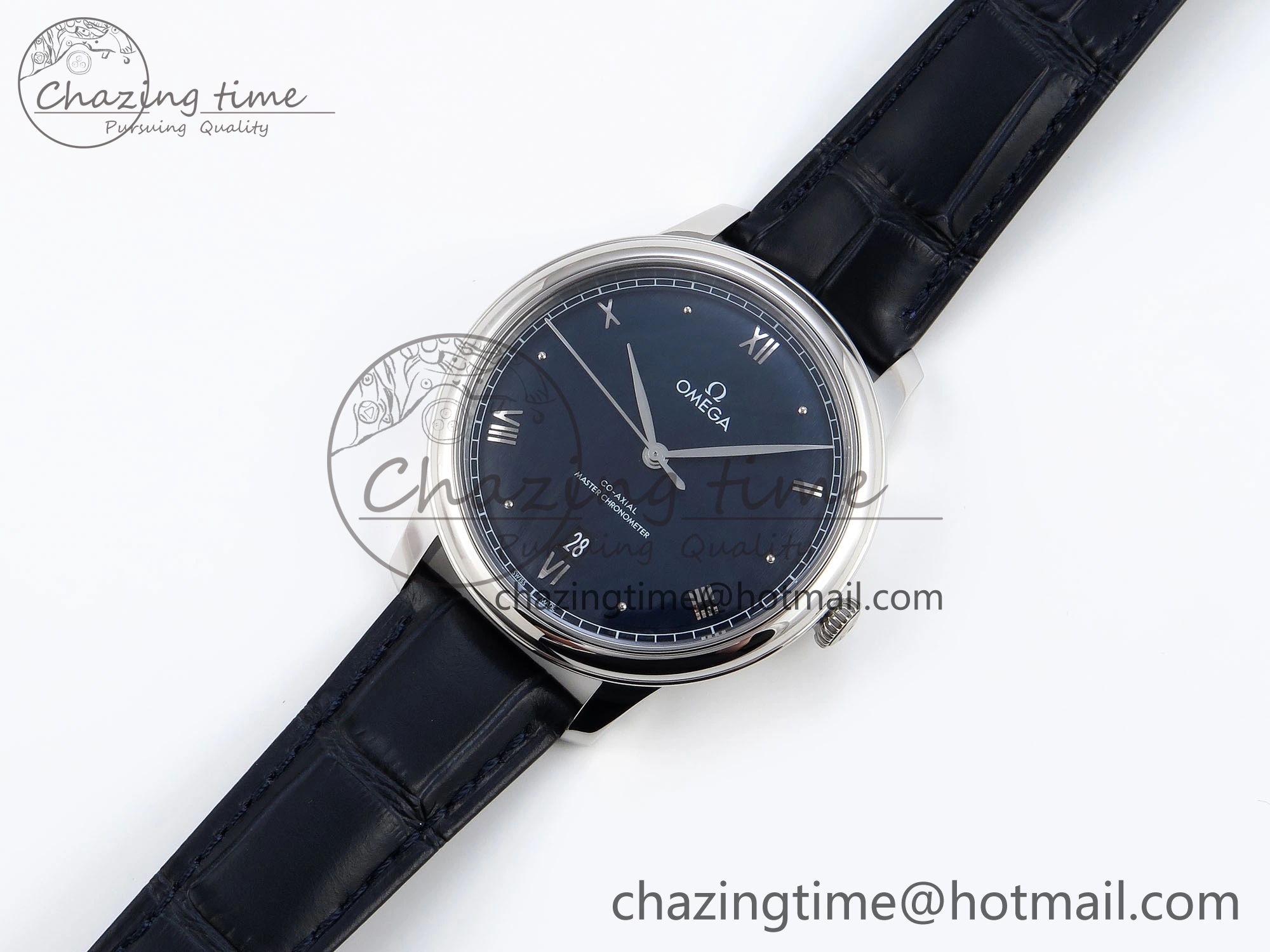 De Ville Date SS MKF 1:1 Best Edition Blue Dial Roman Marker on Black Leather Strap A Breathable 7745