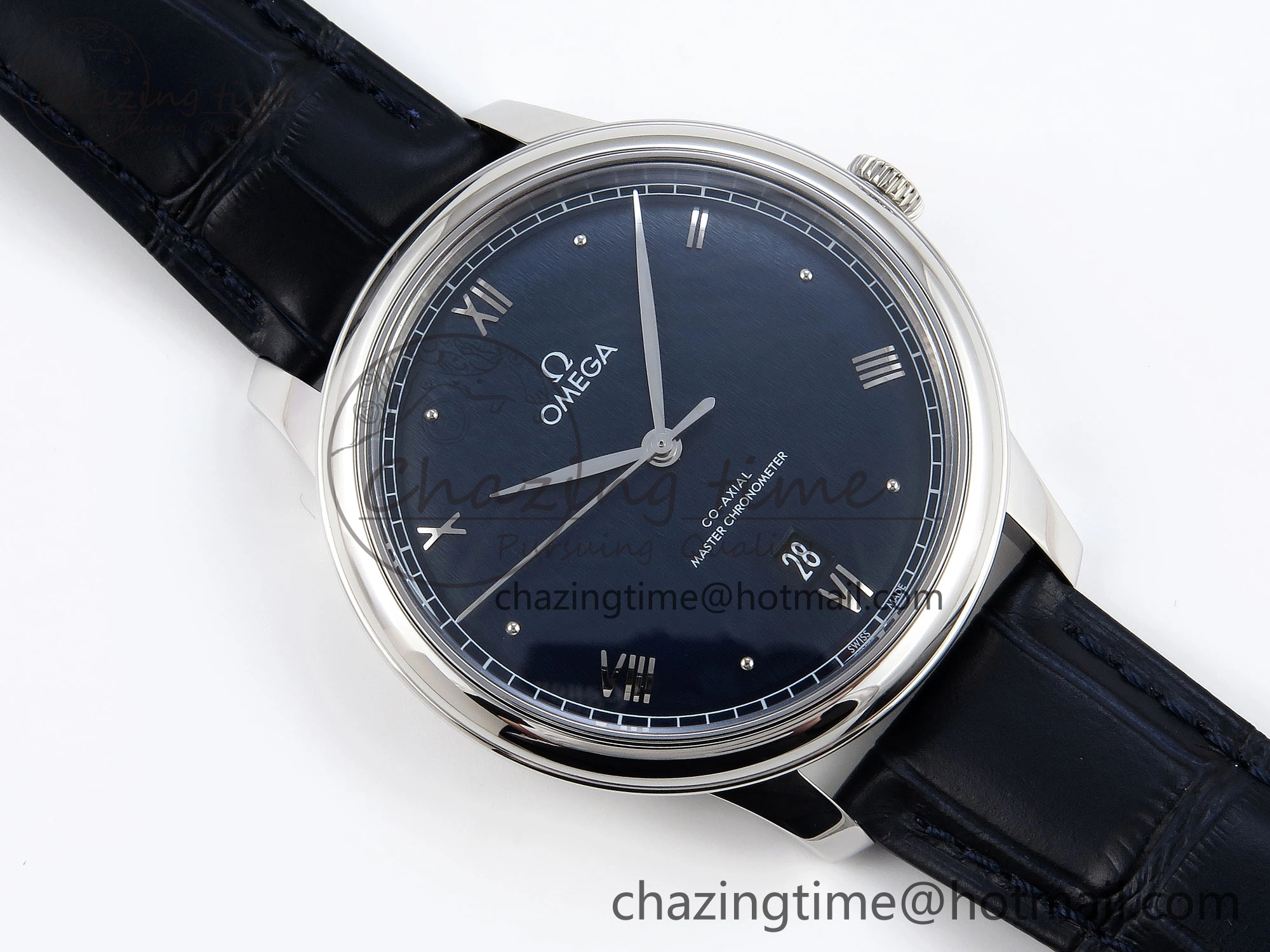 De Ville Date SS MKF 1:1 Best Edition Blue Dial Roman Marker on Black Leather Strap A Breathable 7745