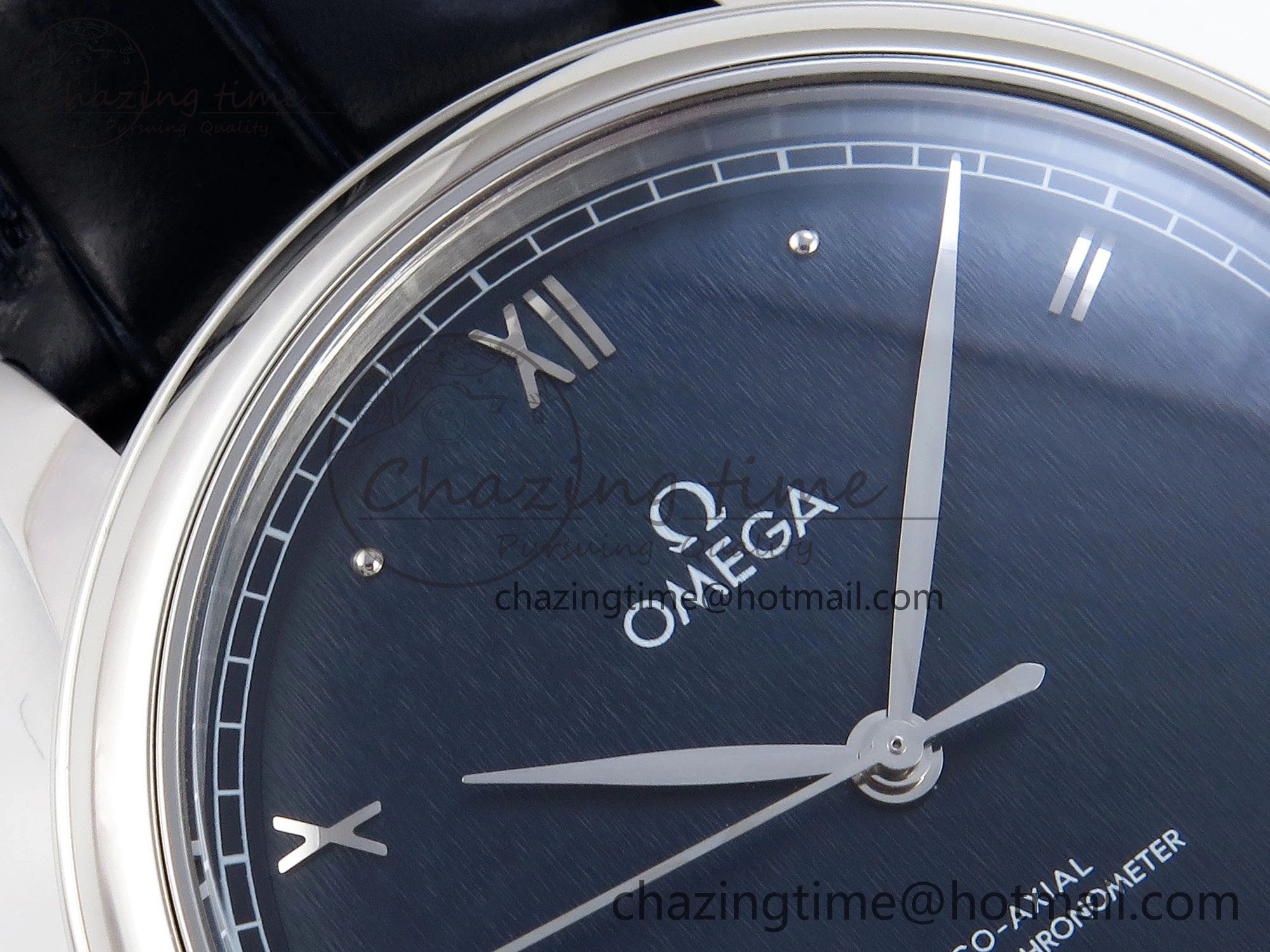 De Ville Date SS MKF 1:1 Best Edition Blue Dial Roman Marker on Black Leather Strap A Breathable 7745