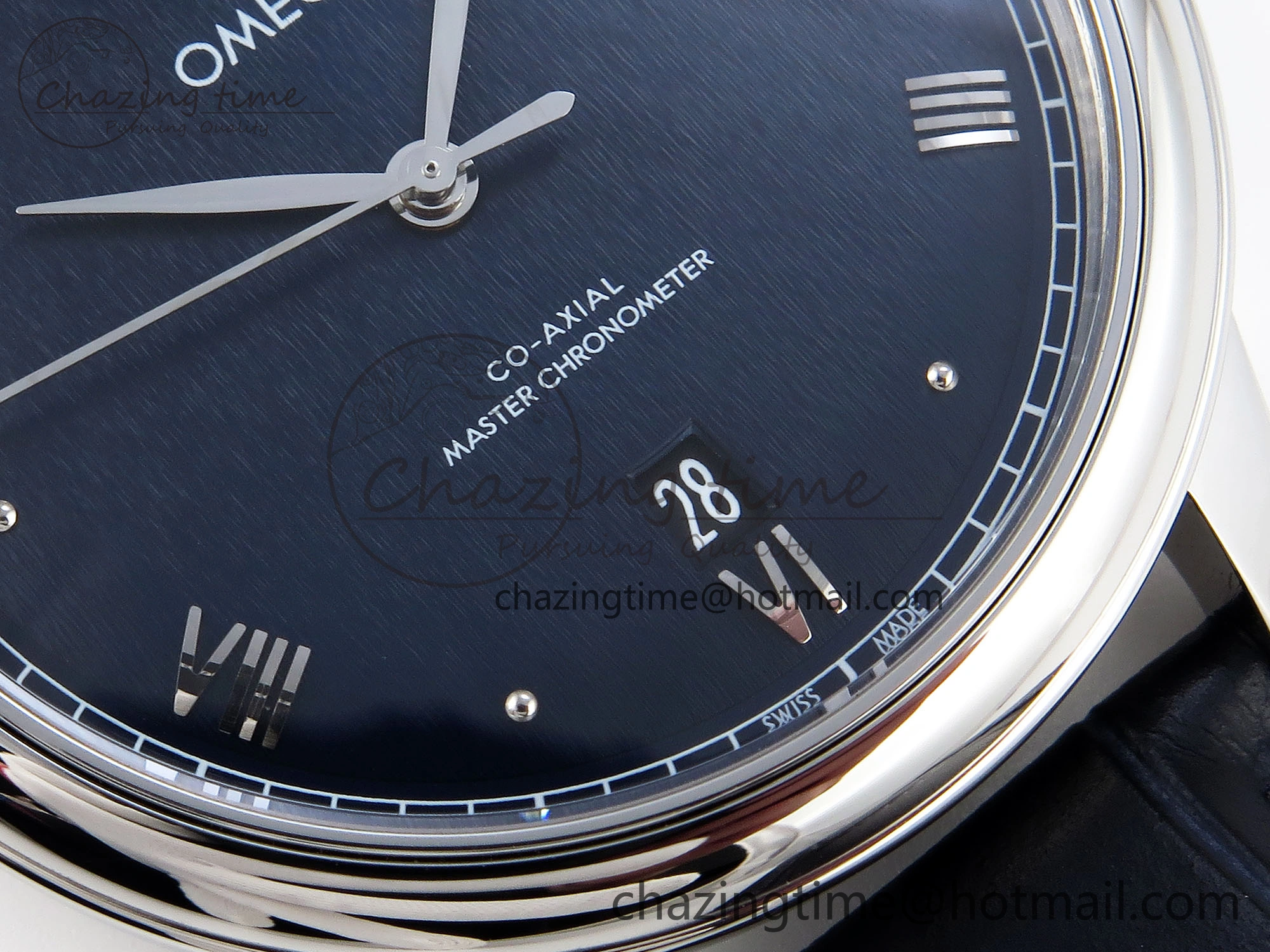 De Ville Date SS MKF 1:1 Best Edition Blue Dial Roman Marker on Black Leather Strap A Breathable 7745