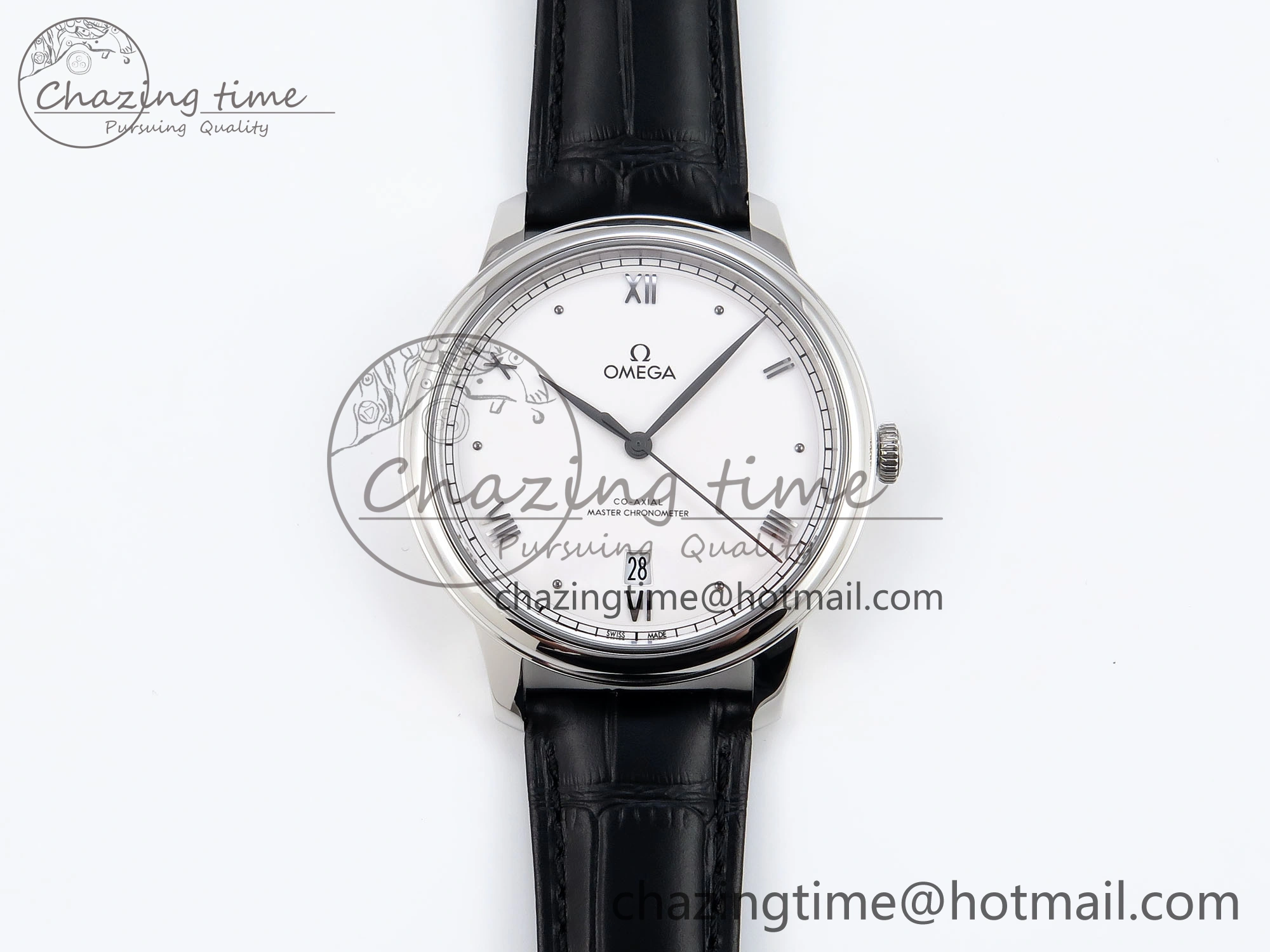 Classic De Ville Date SS MKF 1:1 Best Edition White Dial Roman Marker on Black Leather Strap A 7741