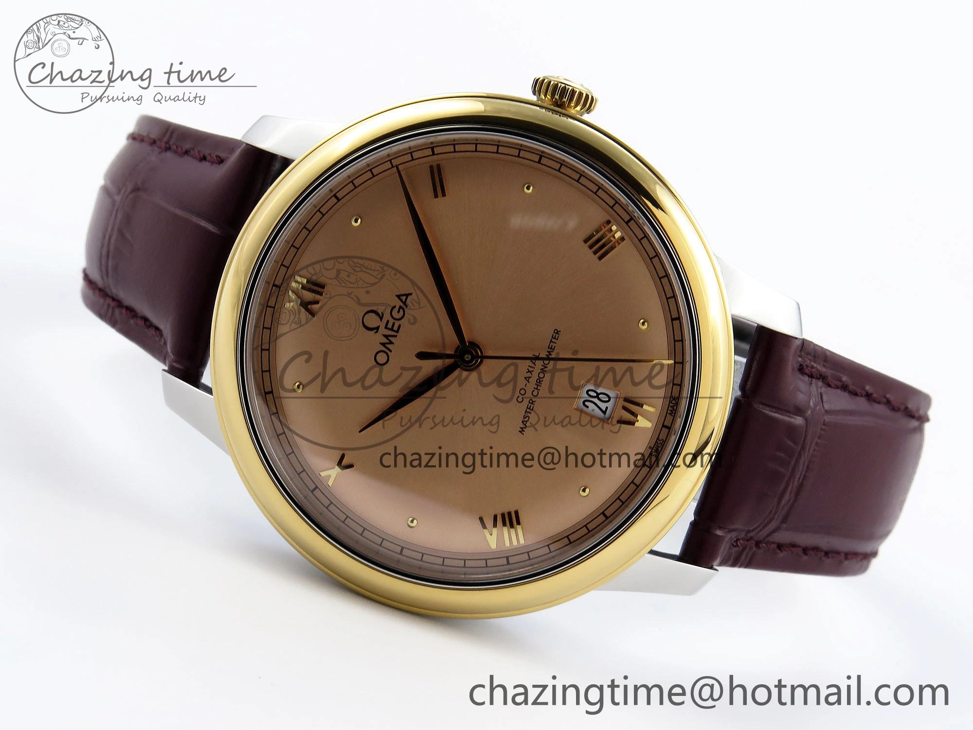De Ville Date YG MKF 1:1 Best Edition Brown Dial Roman Marker on Brown Leather Strap A ComfortFit 7751