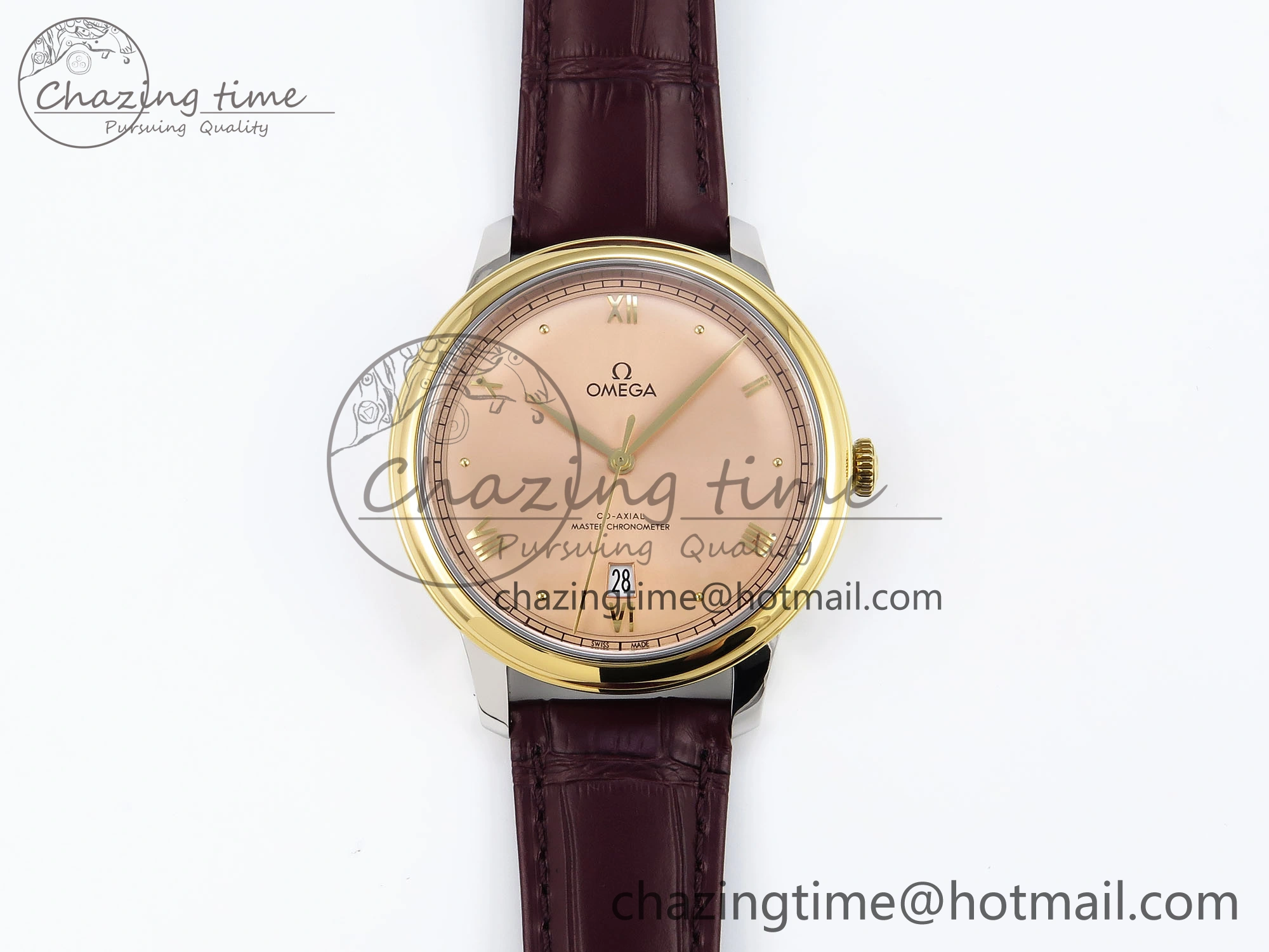 De Ville Date YG MKF 1:1 Best Edition Brown Dial Roman Marker on Brown Leather Strap A ComfortFit 7751