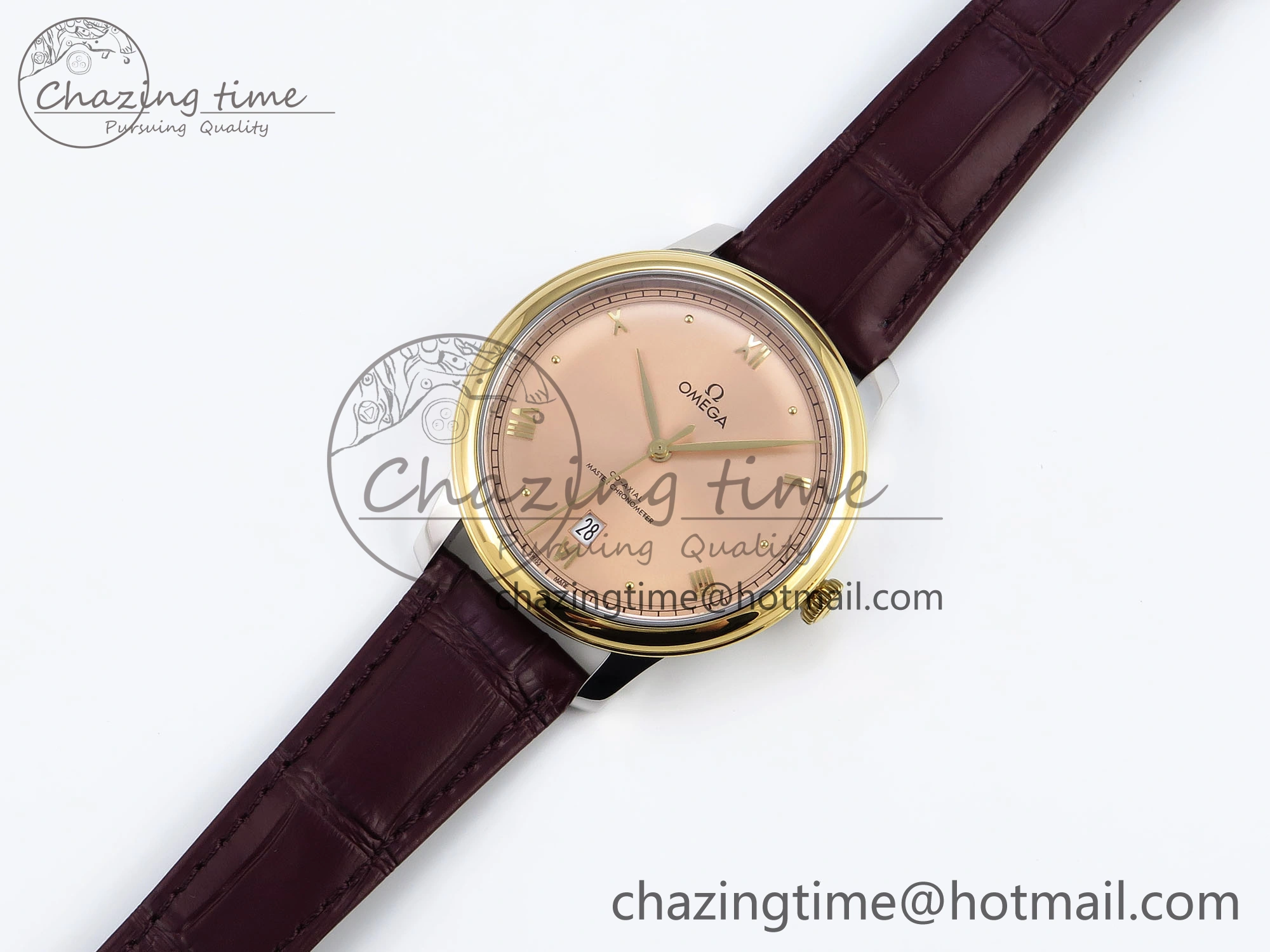 De Ville Date YG MKF 1:1 Best Edition Brown Dial Roman Marker on Brown Leather Strap A ComfortFit 7751