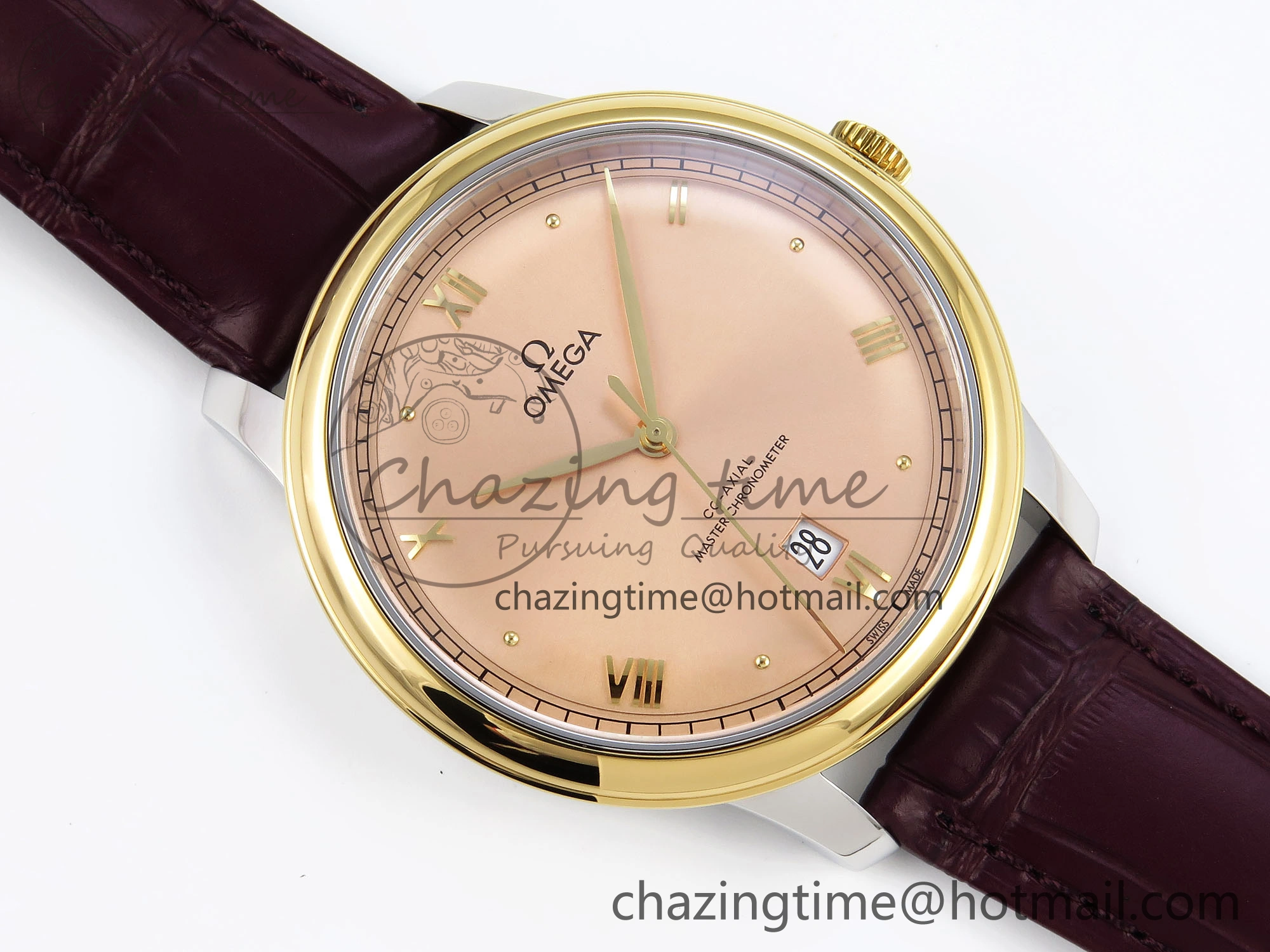 De Ville Date YG MKF 1:1 Best Edition Brown Dial Roman Marker on Brown Leather Strap A ComfortFit 7751