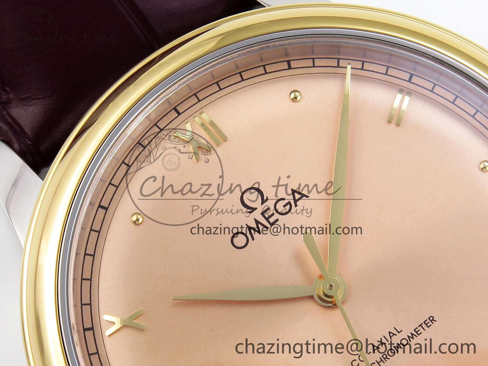 De Ville Date YG MKF 1:1 Best Edition Brown Dial Roman Marker on Brown Leather Strap A ComfortFit 7751