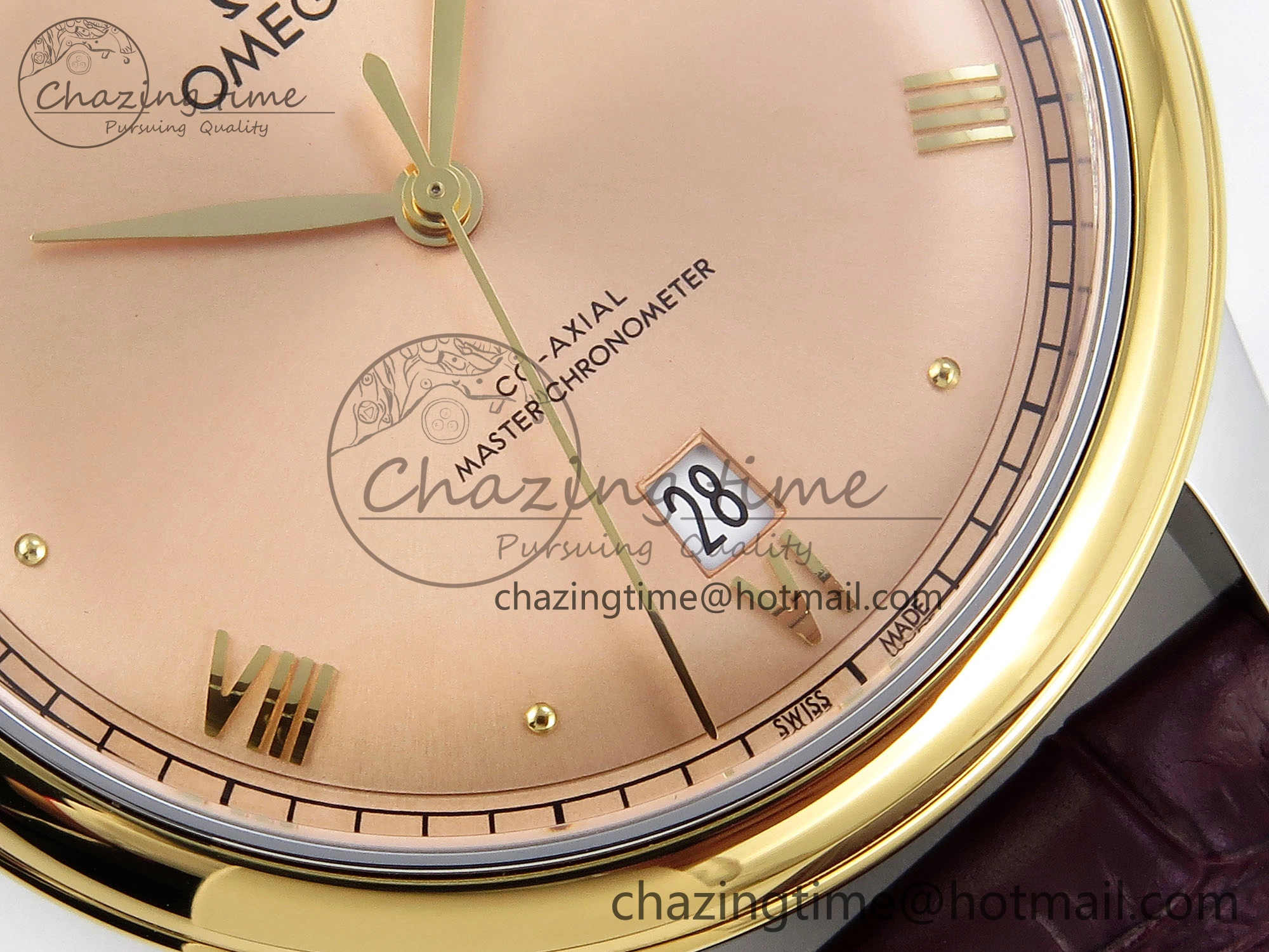 De Ville Date YG MKF 1:1 Best Edition Brown Dial Roman Marker on Brown Leather Strap A ComfortFit 7751