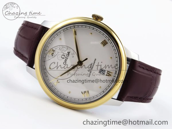 De Ville Date YG MKF 1:1 Best Edition White Dial Roman Marker on Brown Leather Strap A Attractive 7753