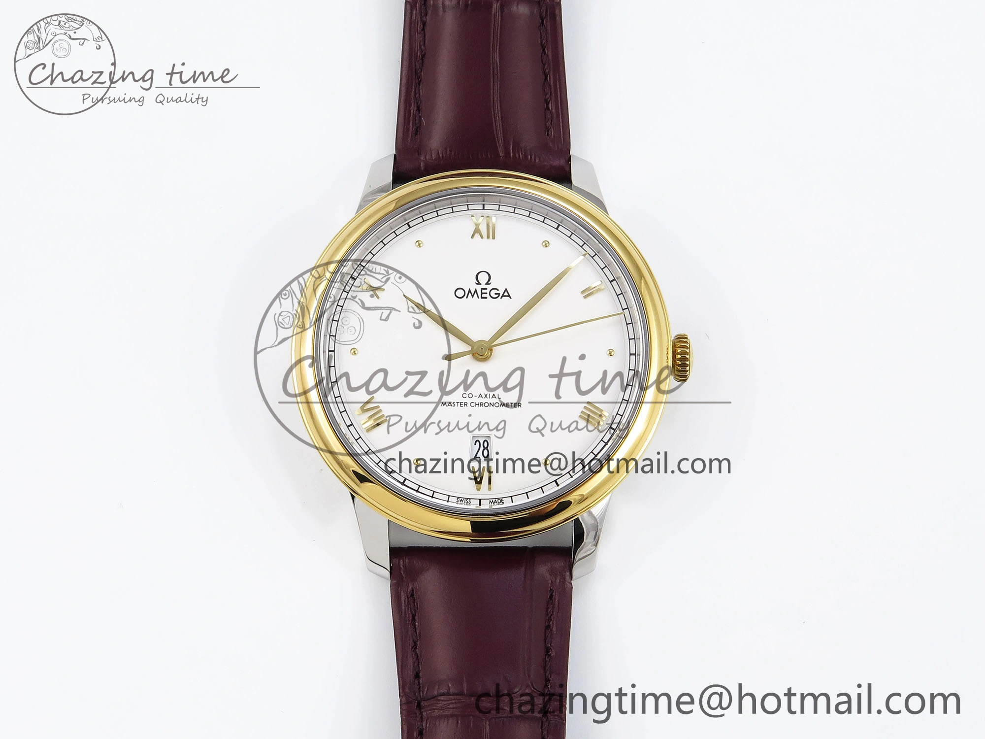 De Ville Date YG MKF 1:1 Best Edition White Dial Roman Marker on Brown Leather Strap A Attractive 7753