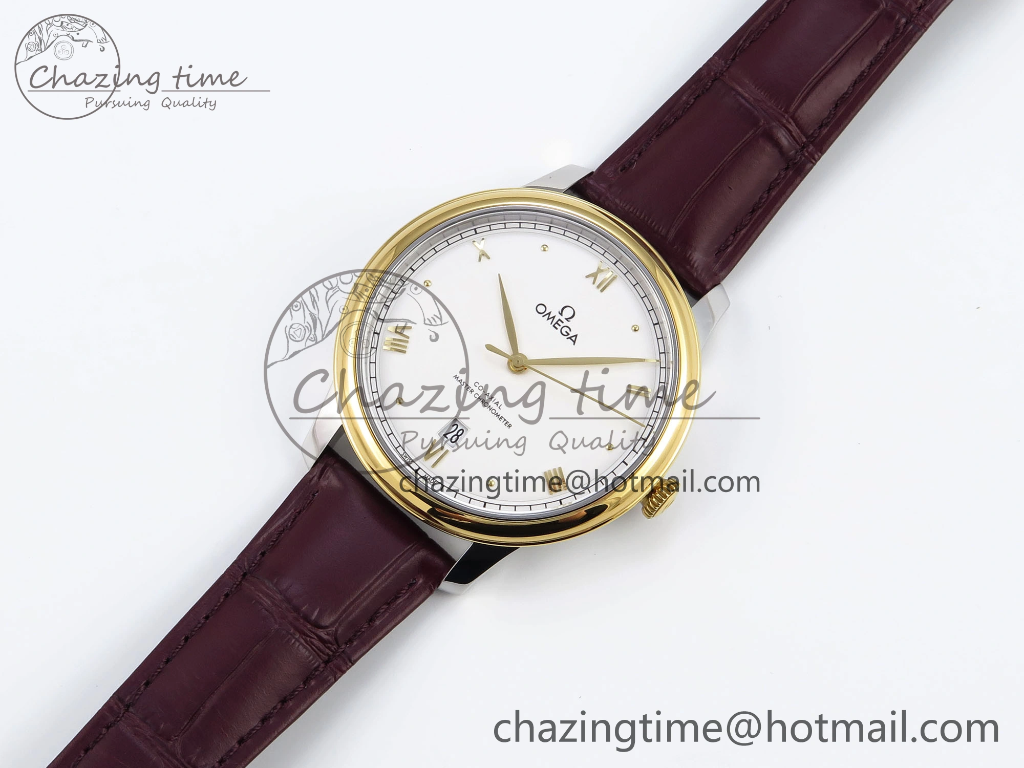 De Ville Date YG MKF 1:1 Best Edition White Dial Roman Marker on Brown Leather Strap A Attractive 7753