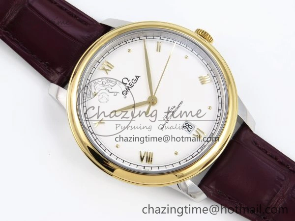 De Ville Date YG MKF 1:1 Best Edition White Dial Roman Marker on Brown Leather Strap A Attractive 7753