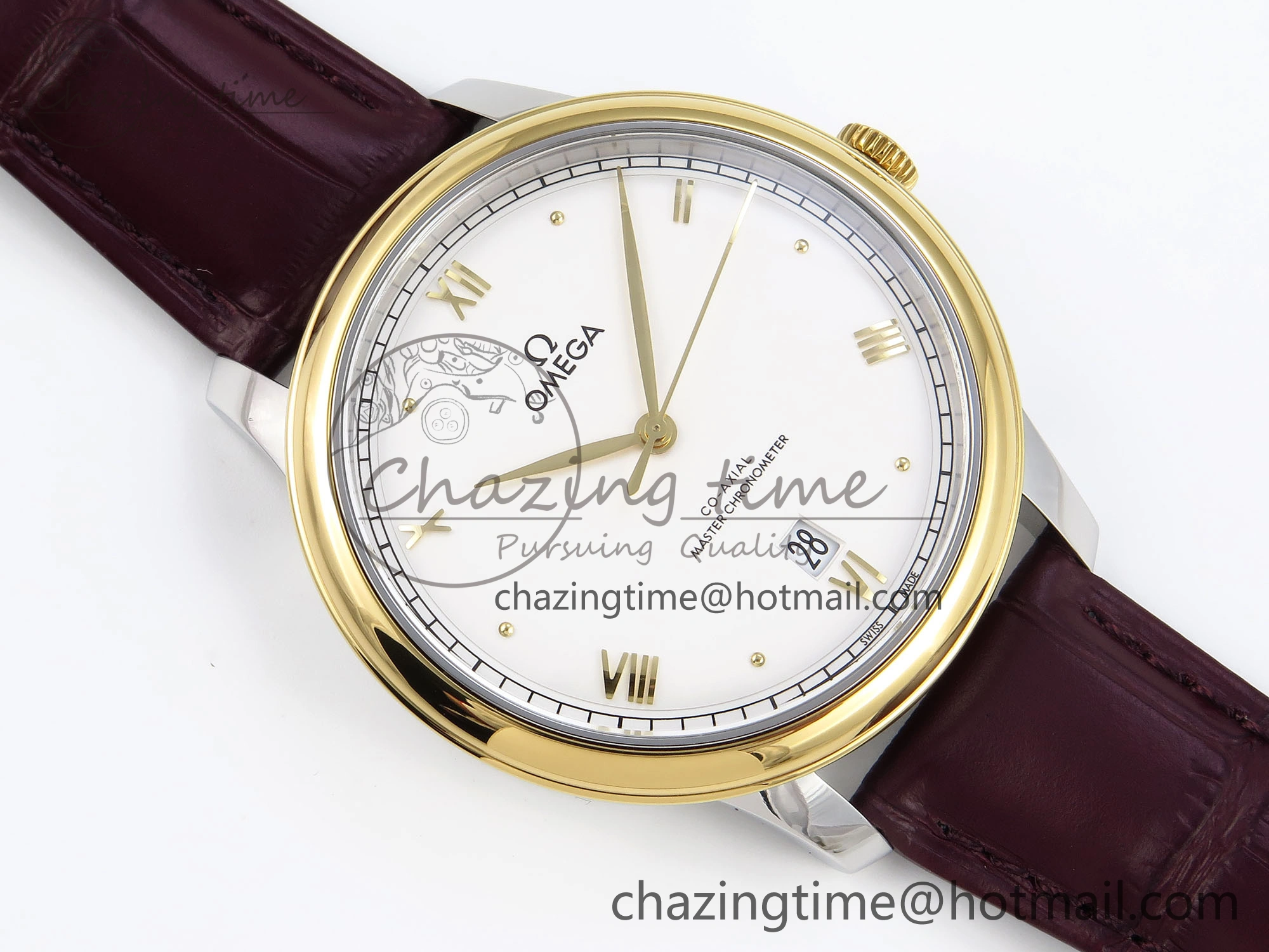De Ville Date YG MKF 1:1 Best Edition White Dial Roman Marker on Brown Leather Strap A Attractive 7753