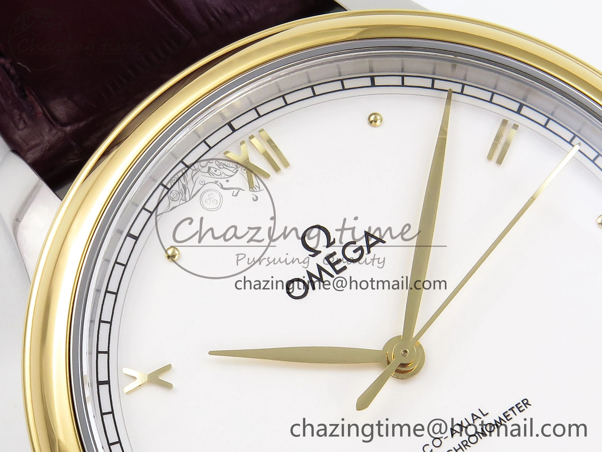 De Ville Date YG MKF 1:1 Best Edition White Dial Roman Marker on Brown Leather Strap A Attractive 7753
