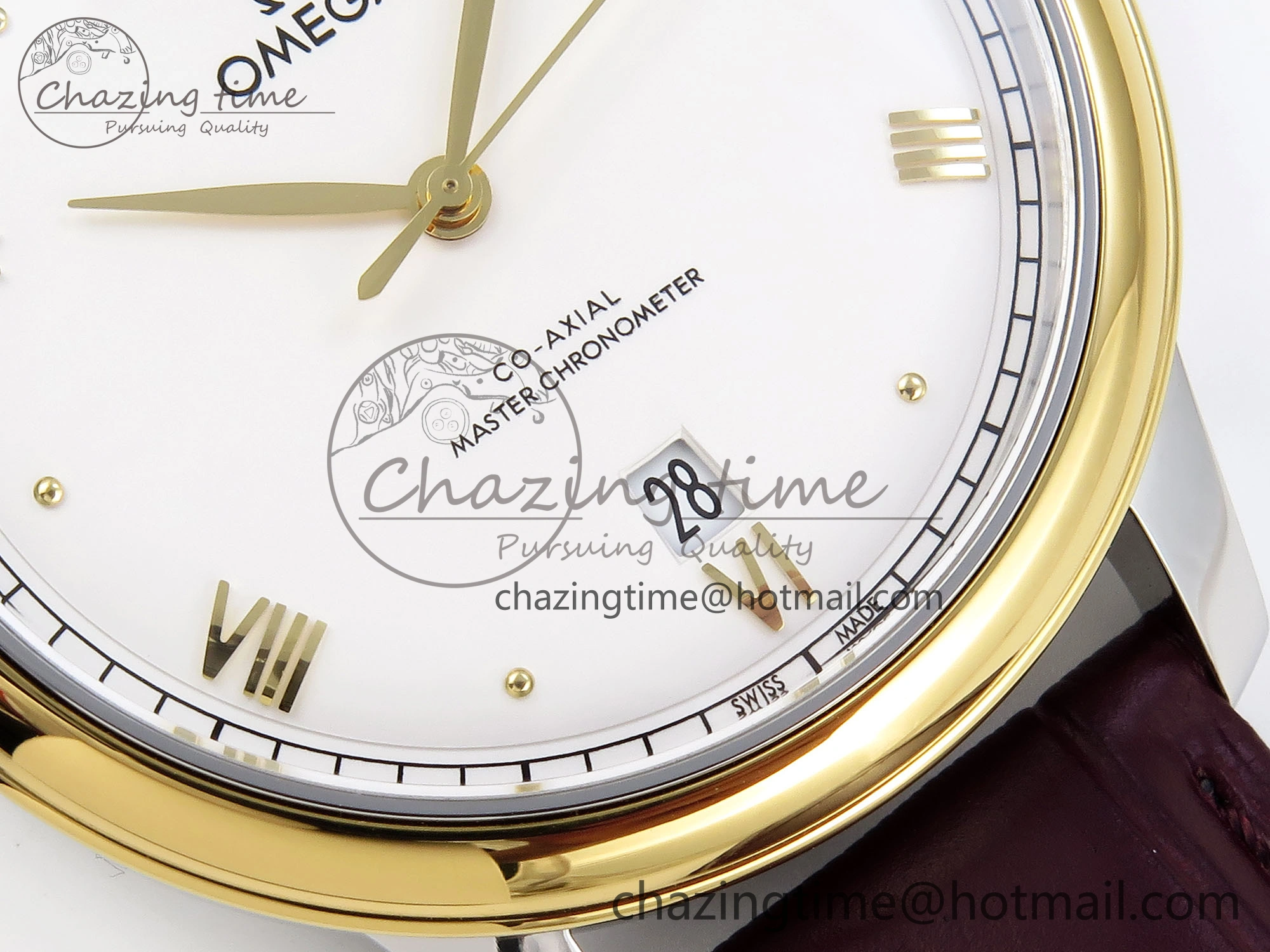 De Ville Date YG MKF 1:1 Best Edition White Dial Roman Marker on Brown Leather Strap A Attractive 7753