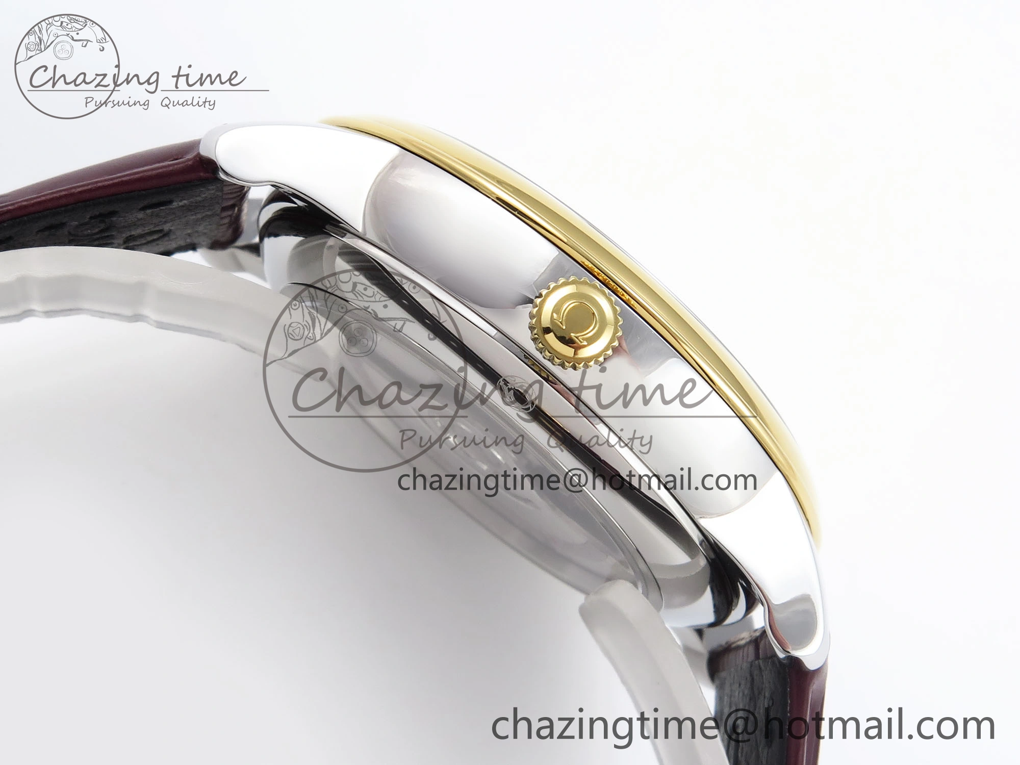 De Ville Date YG MKF 1:1 Best Edition White Textured Dial Diamonds Marker on Brown Leather Strap A Upgraded 7754
