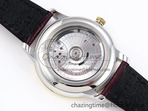 De Ville Date YG MKF 1:1 Best Edition White Textured Dial Diamonds Marker on Brown Leather Strap A Upgraded 7754