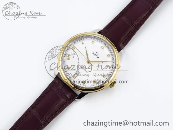 De Ville Date YG MKF 1:1 Best Edition White Textured Dial Diamonds Marker on Brown Leather Strap A Upgraded 7754