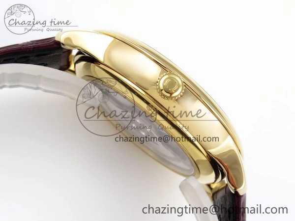 De Ville Date YG MKF 1:1 Best Edition White Textured Dial Roman Marker on Brown Leather Strap A Supportive 7756