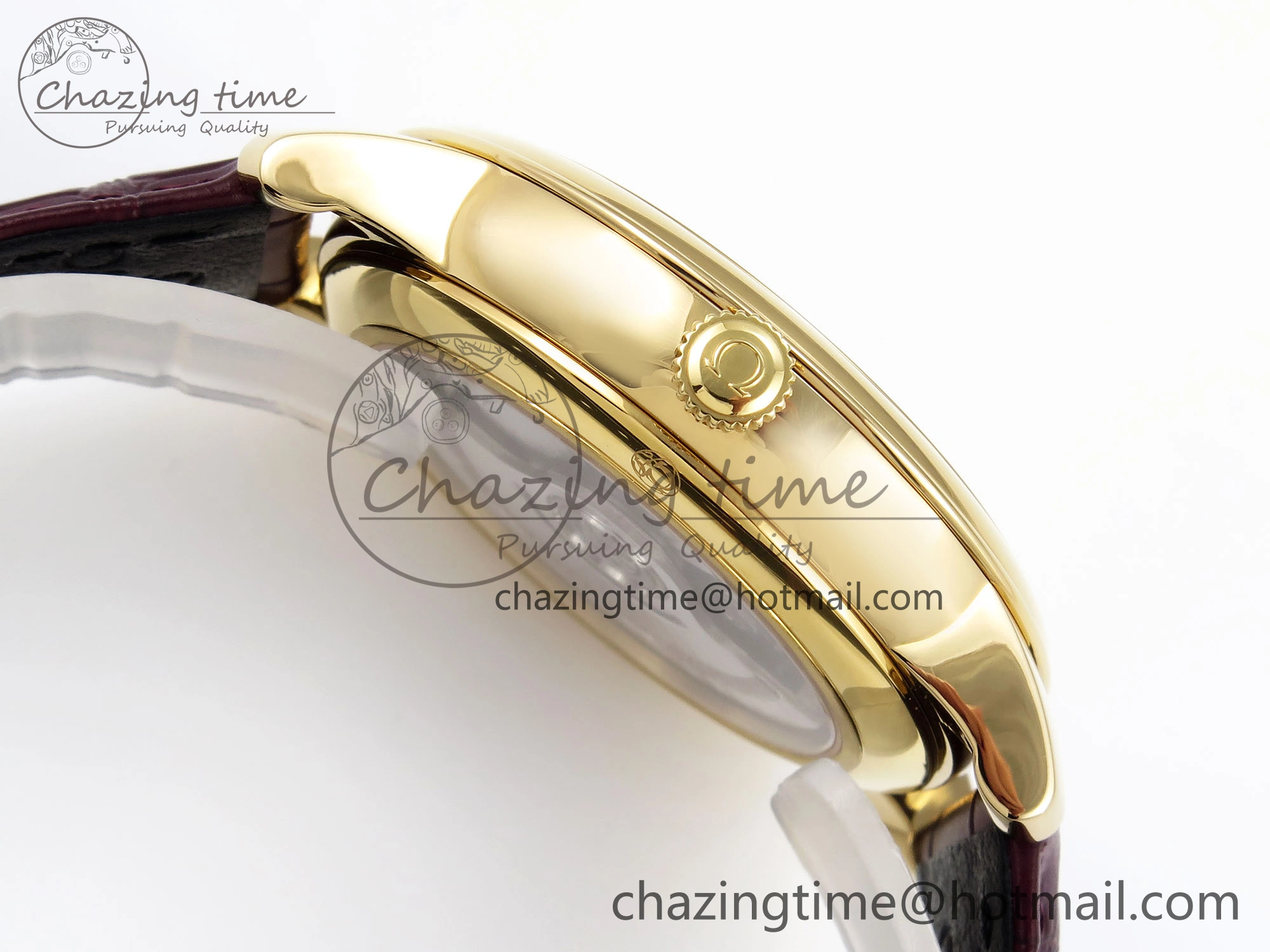 De Ville Date YG MKF 1:1 Best Edition White Textured Dial Roman Marker on Brown Leather Strap A Supportive 7756