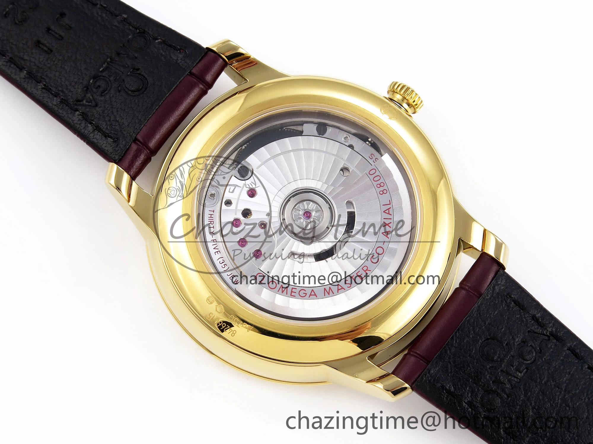 De Ville Date YG MKF 1:1 Best Edition White Textured Dial Roman Marker on Brown Leather Strap A Supportive 7756