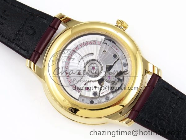 De Ville Date YG MKF 1:1 Best Edition White Textured Dial Roman Marker on Brown Leather Strap A Supportive 7756